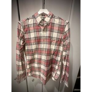 J.Crew Slim Fit Oxford Button-Down Shirt – Red & Gray Plaid, Men's Size S 👔🔴